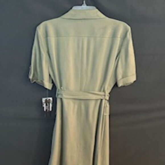 Tahari Arthur S. Levin  Collection, Olive Green Tencel Shirt Dress 16 - Picture 3 of 8